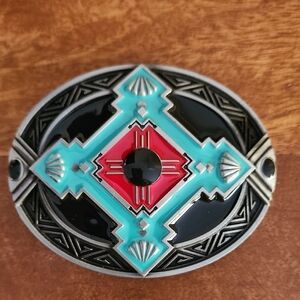 Native American Indian Western Enamel Overlay Men's Belt Buckle
